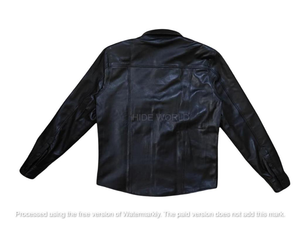 Cămașă din piele naturală de miel pentru bărbați, elegantă, neagră, lucrată manual, la modă, casual