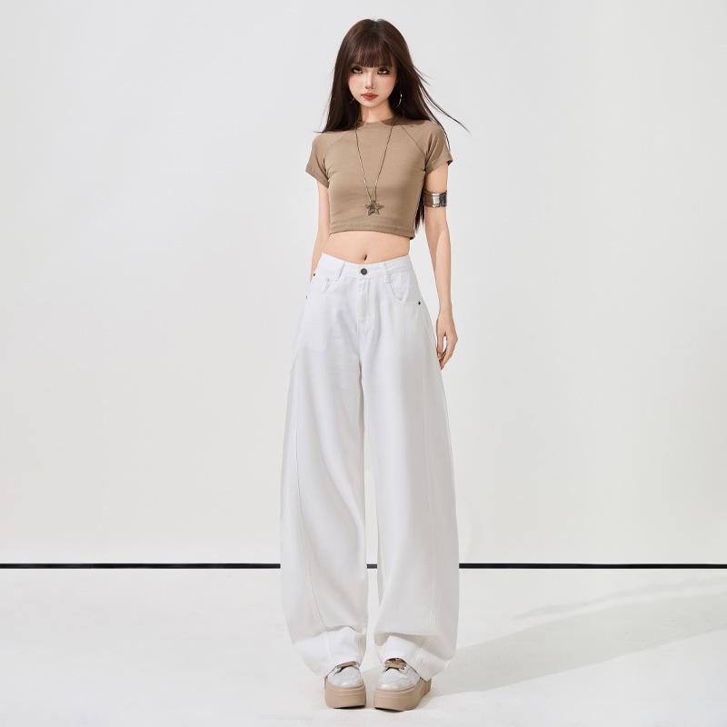 Women's Super Soft White Linen Cropped Wide-Leg Jeans - 2026 Spring/Summer Collection