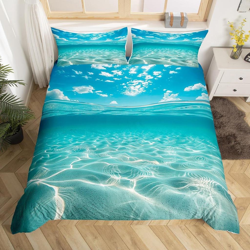 Beach Duvet Cover Twin Full Queen King Size,Ocean Theme Bedding Set for Kids Girls Boys Room Dorm,Coastal Beach Comforter Cover