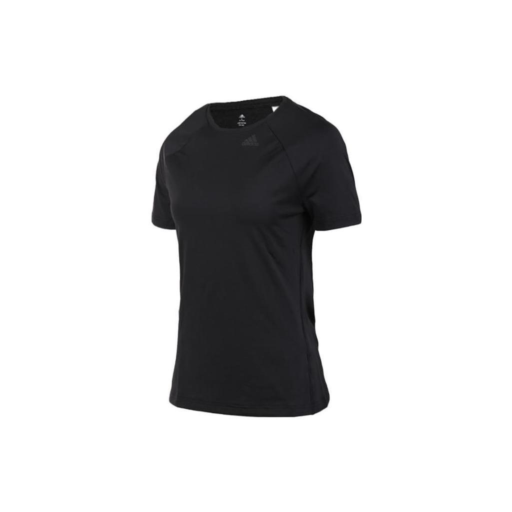 adidas Solid Color Logo Round Neck Quick-Dry Sports Short Sleeve T-Shirt Women Tops Black BK2688