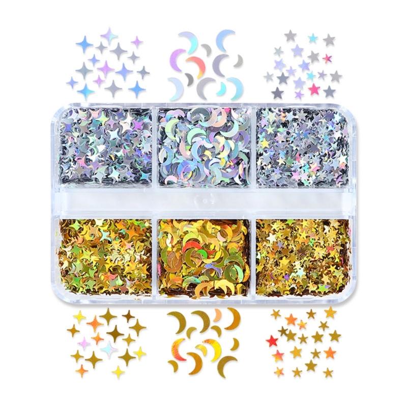 6 Grid Star Moon Sequins Pigment Filler For DIY Nail Art UV Crystal Epoxy Resin Mold Filling Crafts Jewelry Accessories
