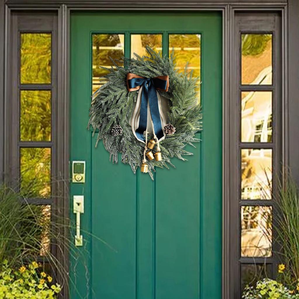 Large Christmas Wreath for Front Door Beautiful Christmas Wreath with Bowknot and Bells for Home or Storefronts Decors