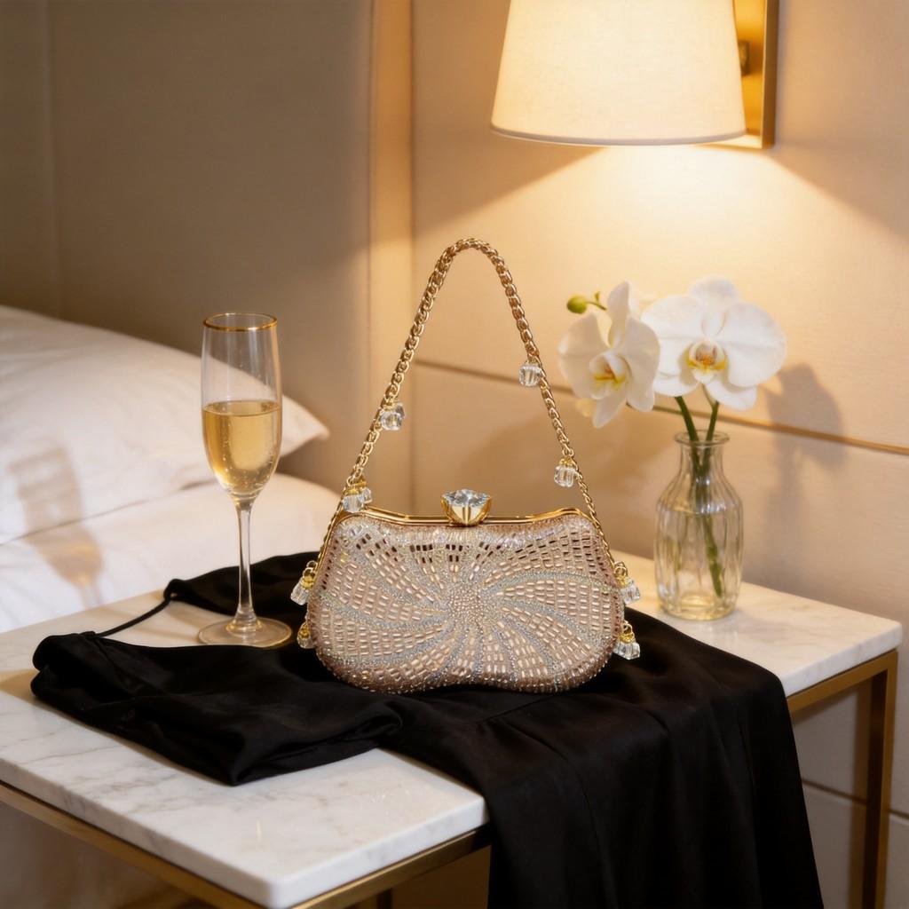 Fashion Ladies Sparkling Water Diamond Evening Bag With Lock Closure For Formal Events