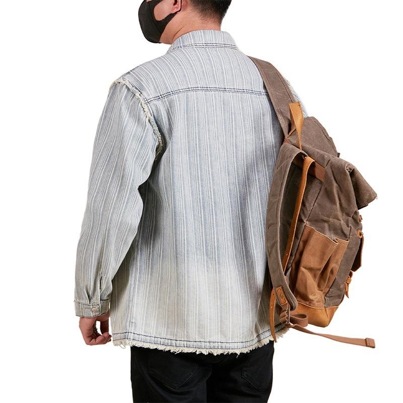 Herrskjorta i denim Ny Randig Retro Krage Casual Långärmad Skjortjacka