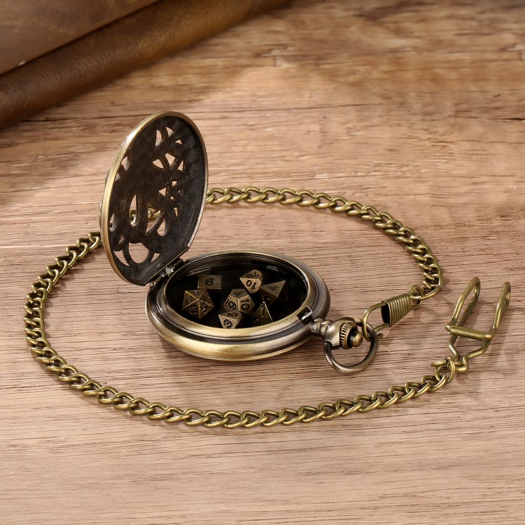 7pcs DND Mini Dice with Pocket Watch Case Portable Polyhedron Dices Dungeons&Dragons Table RPG