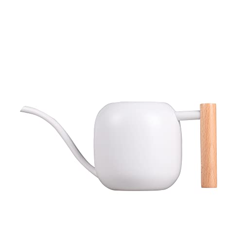 IMEEA Watering Can, 1200ml, Stainless Steel with Wooden Handle, Stylish, White, Round, Gardening Supplies