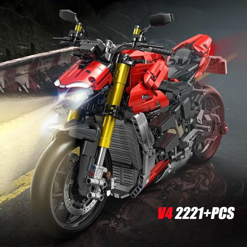 Technical Expert Racing Car Motorcycle Building Blocks Motorbike with Light Bricks Toys for Kids Gifts