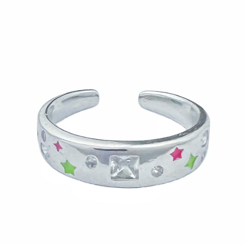 Simple Light Luxury Star Enamel Open Ring Black And White Color Scheme Niche Design Personalized Fashion Exquisite Ring