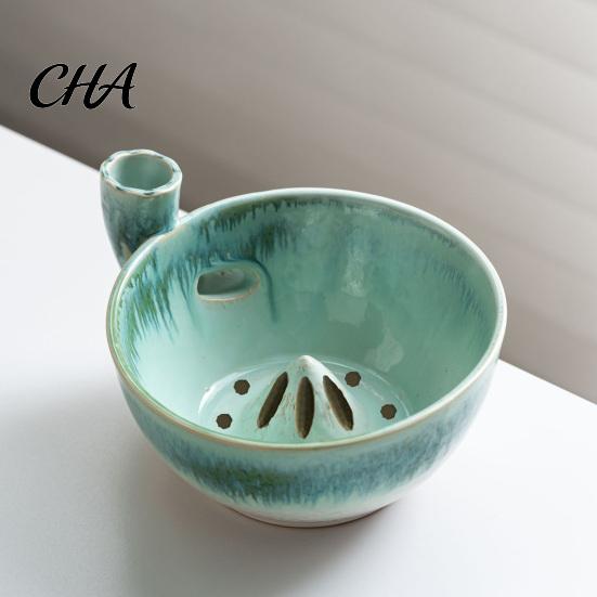 Blueberry Cleaning Basin Ceramic Berry Washing Bowl with Drainage Holes, Multifunctional Fruit Fresh Produce Colander Basin, Swirl Design Vegetable