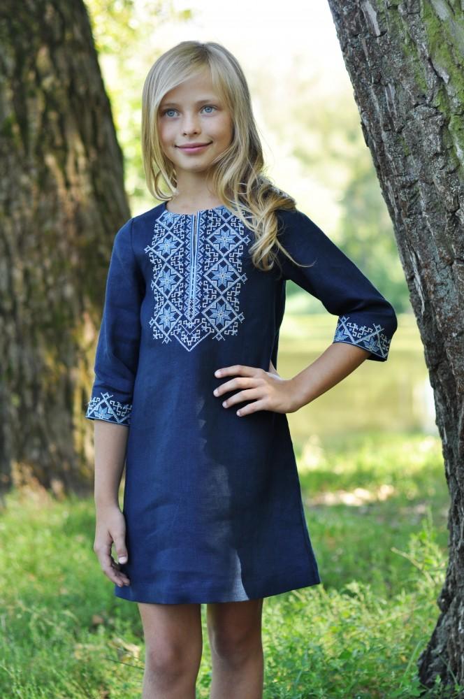 Kinder Leinenkleid-Vyshyvanka mit Stickerei, ukrainisches Kleid Gesticktes Tuch Vyshyvanka, Besticktes Kleid, Kleidung mit Stickerei
