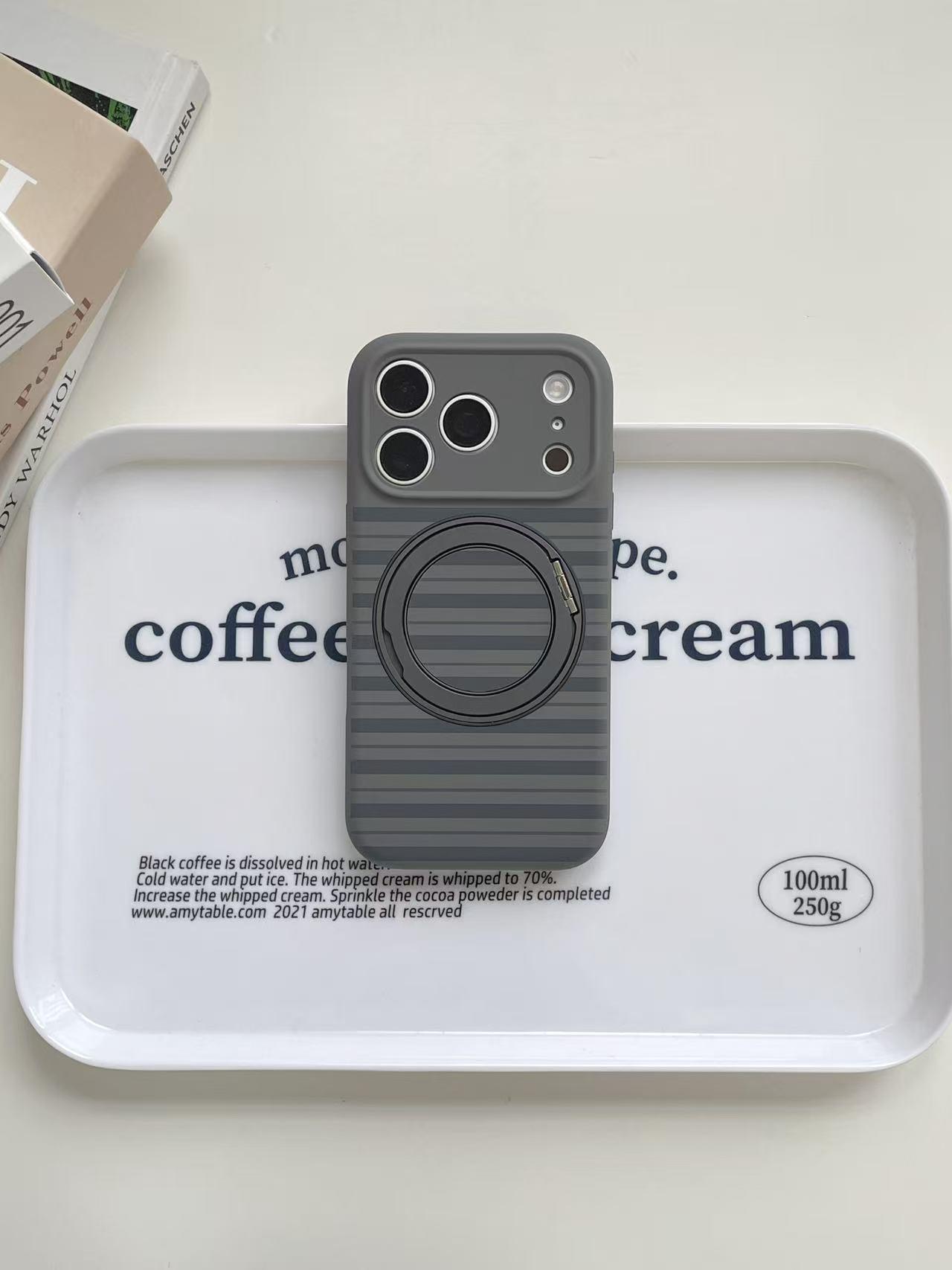 

Korean Style Solid Color Stripe Rotating Stand Case for iPhone 17 / 16 Pro Max / 15 Pro 16 Pro