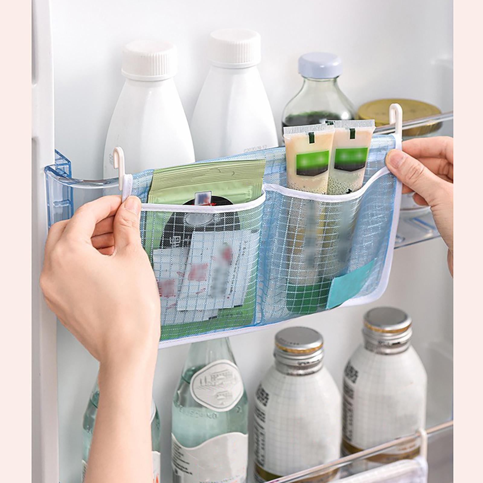 

Сетчатый мешок для хранения в холодильнике, классификация кухонных сумок для хранения, подвесная сумка для хранения в холодильнике с двумя отделениями One Size синий