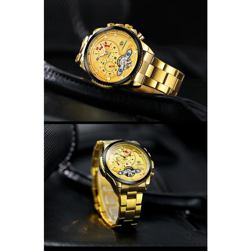 Forsining Mens Automatic Watches Stainess Steel Waterproof Wrist Watches Tourbillon Self Winding Mechanical Diamond Dial Wrist Watch