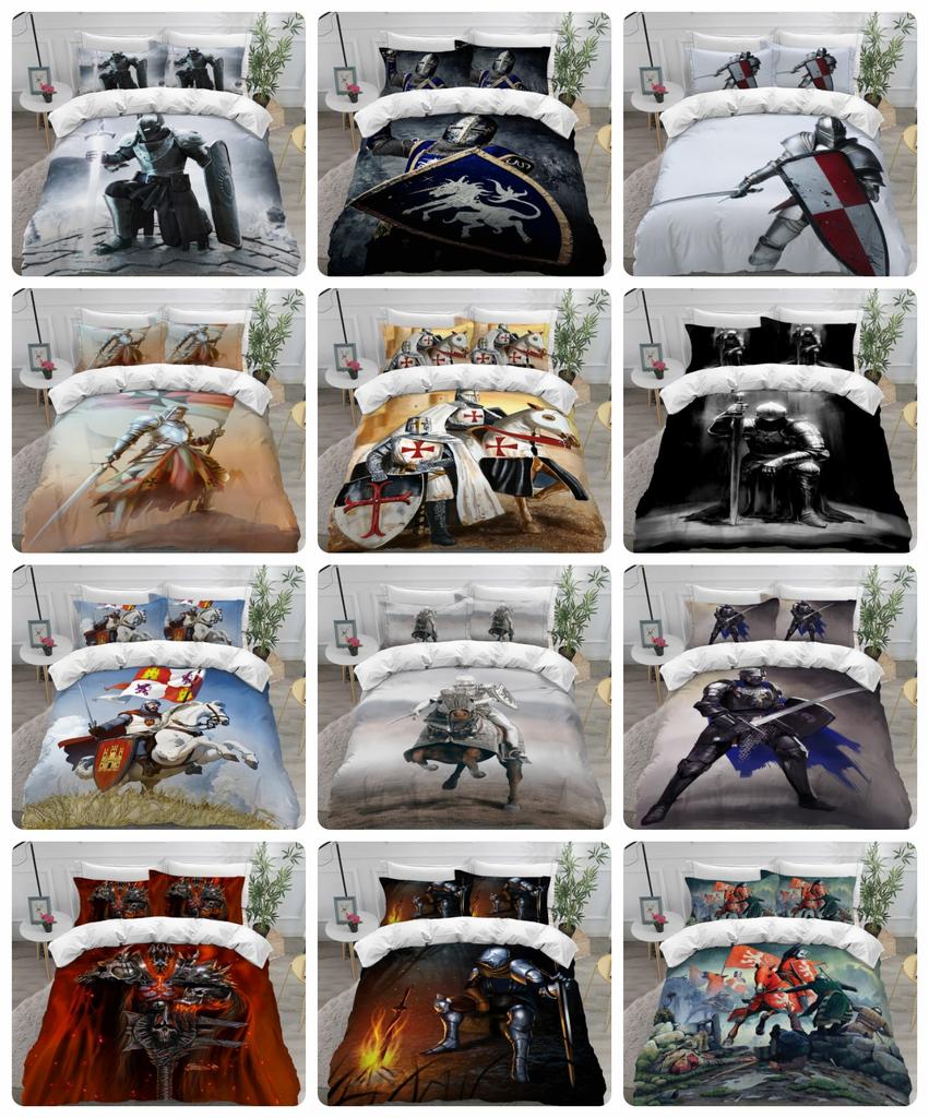 European Knight Retro 3D Digital Printing Three-Piece Set Can Be Customized Grinding Quilt Cover Pillowcase