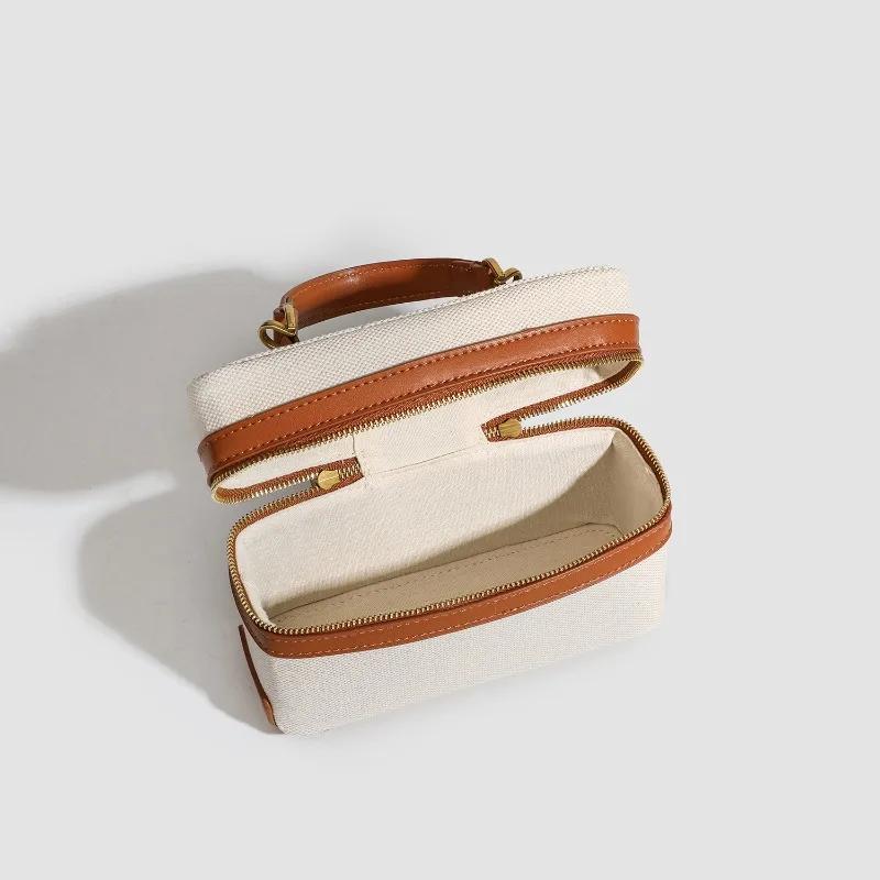 Trend Design Women's Small Square Box Bag  Fashion Canvas Patchwork Leather Double Zipper Crossbody Single Bag High Quality