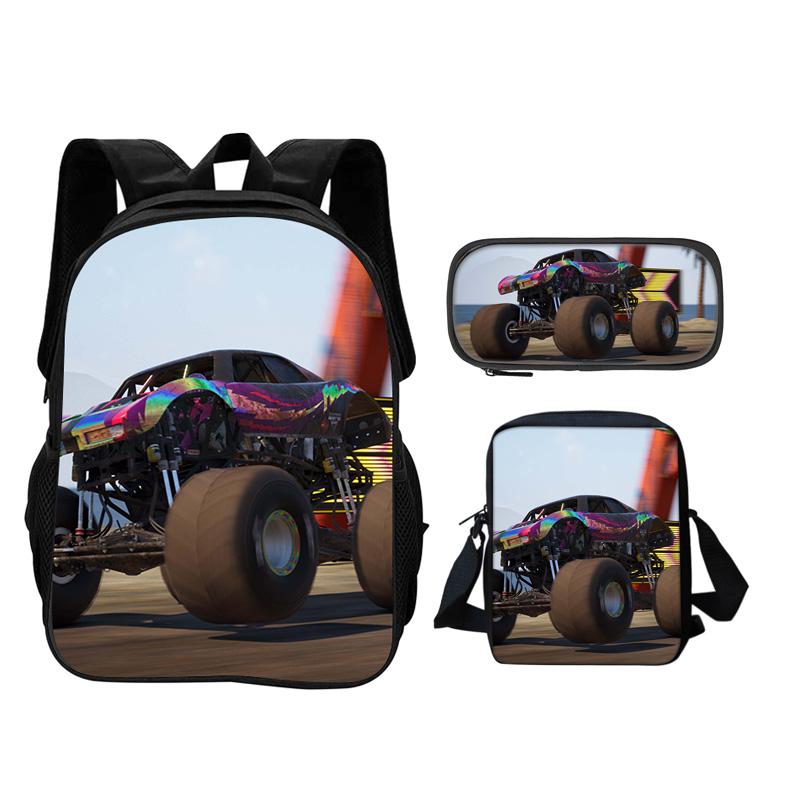 Monster Jam Backpack Pencil Box Shoulder Bag 3Pcs Set Cartoon Printed New Trendy Student School Best Campus Companion