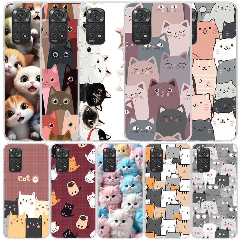 Cartoon Cute Cats Background Phone Case For Xiaomi Redmi Note 15 14 14S 13 12S 12 Pro Plus 11S 11 11T 11E 10S 10 + Soft TPU Back