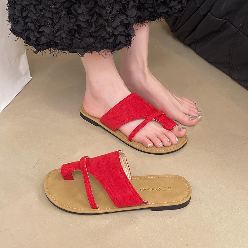 Outer cover toe flat-bottomed slippers women's summer 2025 new casual versatile open-toed flat-bottomed cool slippers beach shoes