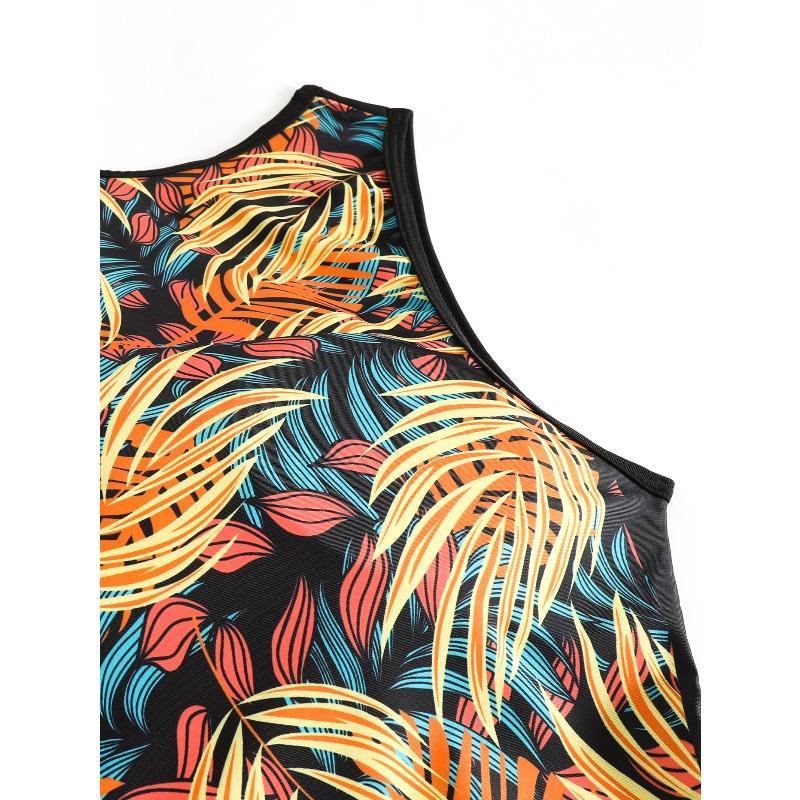 Women's Shoulder Strap Swimsuit Gradient Coconut Tree Print Bikini Tankini Swimsuit