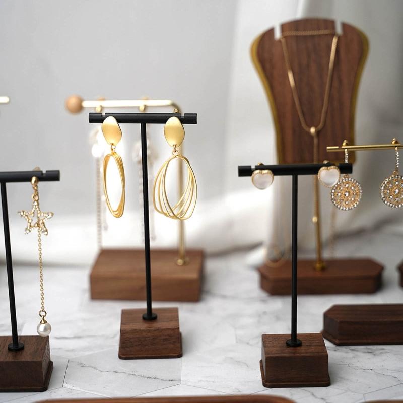 Jewelry Display T-Shape Bar Earrings Show Stand Shelf Wood Rings Holder Rack Jewelry Organizer for Home Decoration