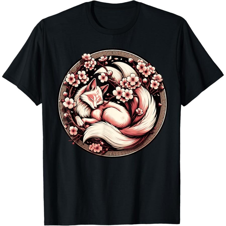 Fuchs Japanischer Neunschwänziger Fuchs Kirschblüten T-Shirt(1)