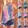 Womens Tie-Dye Leopard Pocket Sleeveless Tank Top Casual Summer Blouse Shirts