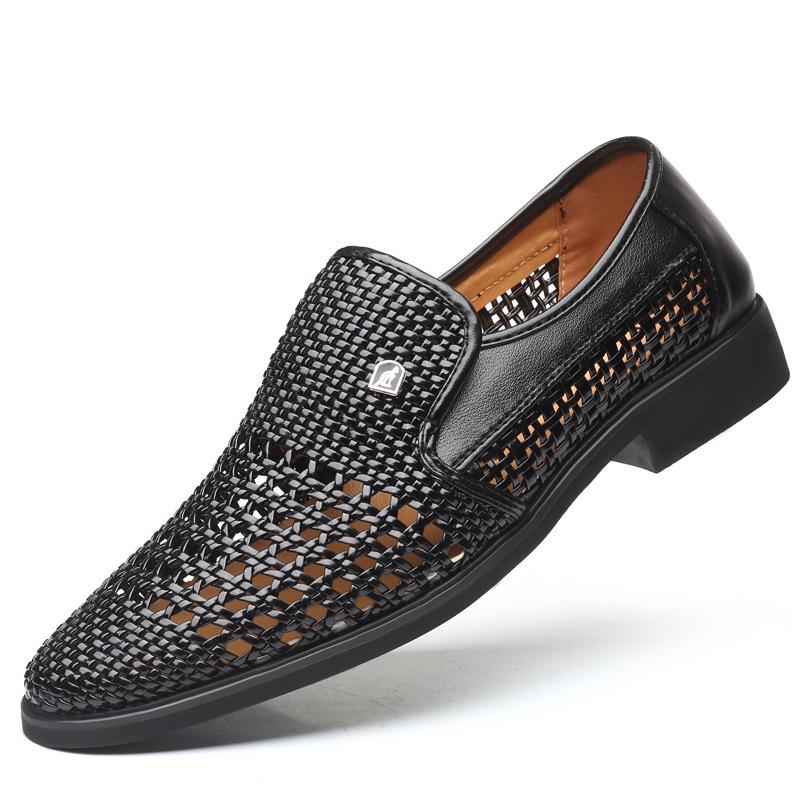 

Мужские летние кожаные туфли с острым носком из качественной микрофибры, мягкие дышащие туфли с отверстиями для мужчин, летние туфли Zapatos De Hombre 9.5 чёрный