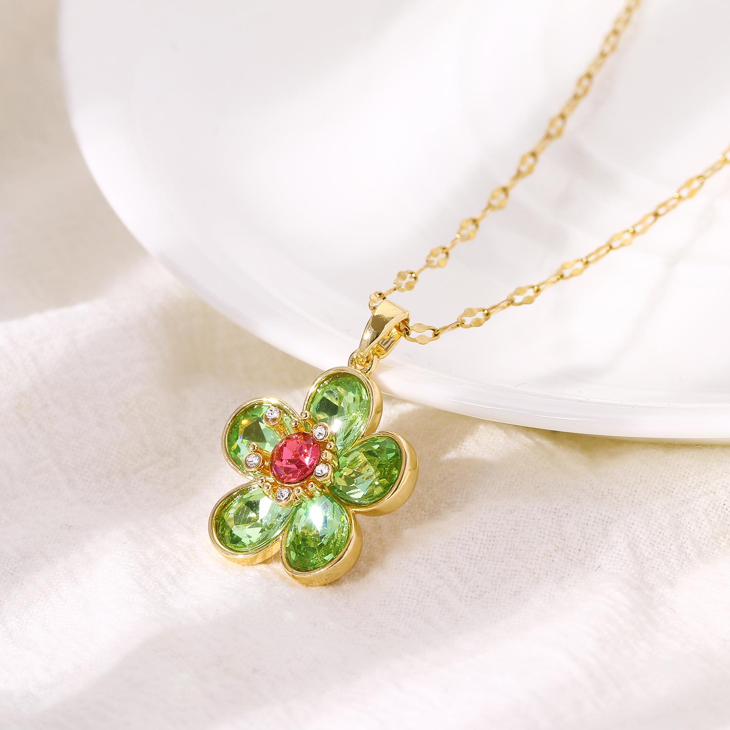 

Women s High-End Crystal Five Character Flower Pendant Necklace Stainless Steel Fashion Party Jewelry Gift розовый