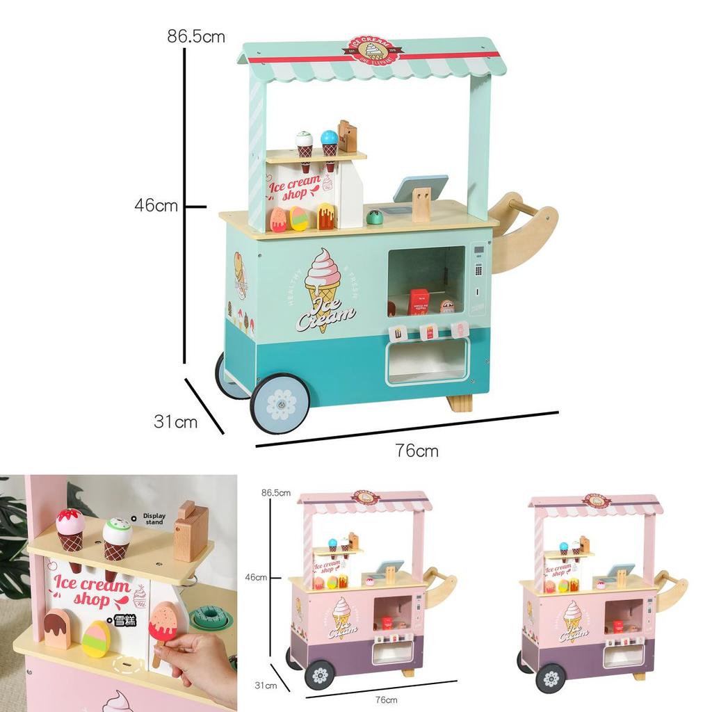 Wooden Ice Cream Shop Playset With Cash Register For Kids Pretend Market Toy