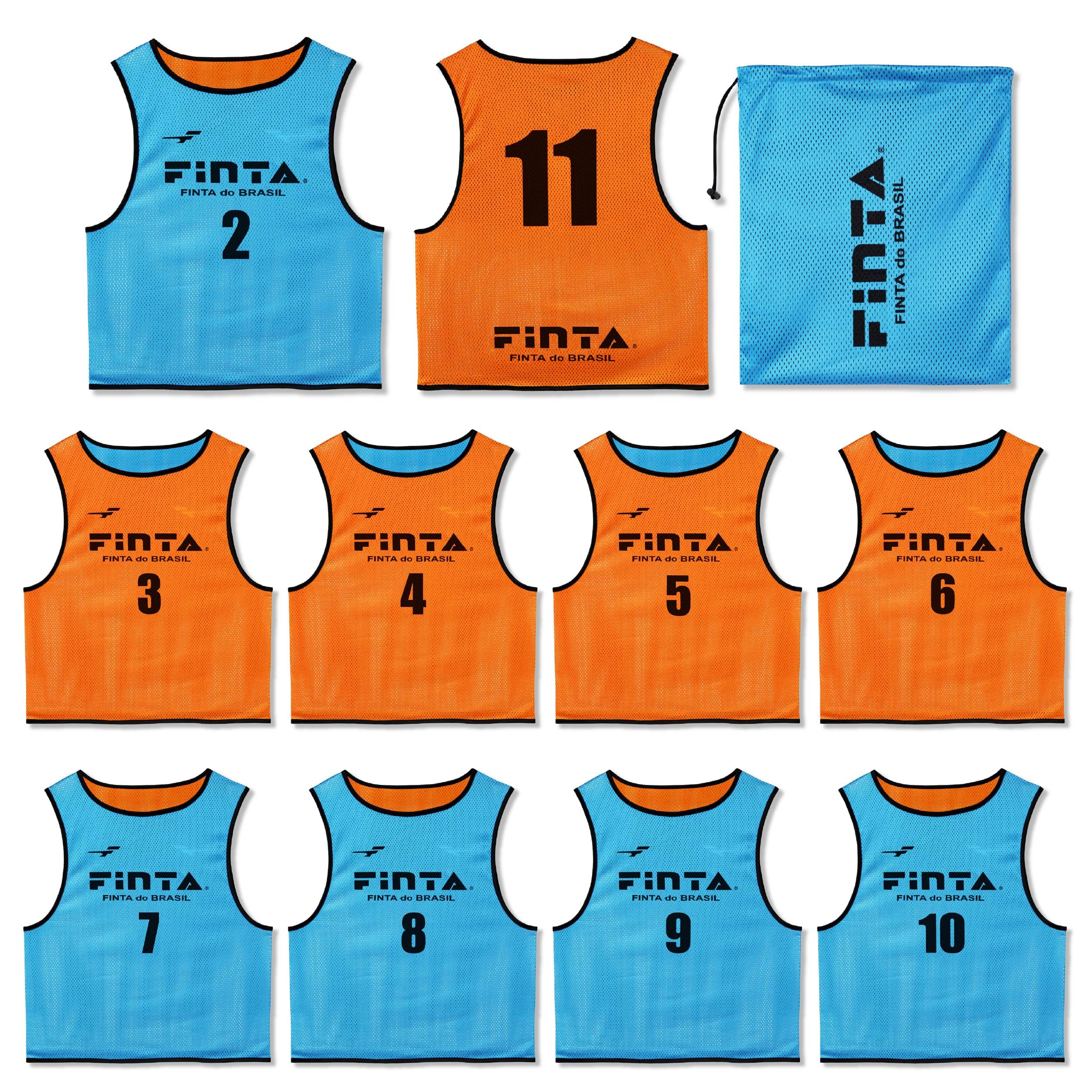 

FINTA Soccer/Futsal Junior One-Size-Fit Sublimation Reversible Bibs, Set of 10 (Numbers 2-11), FT3530 (2261), Sax x Orange