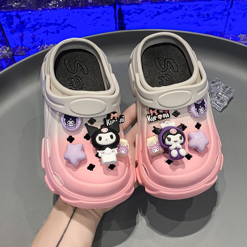 

Children s Cute Gradient Kuromi Clogs Slippers Sandals for Spring, Summer, and Autumn, Waterproof New Cartoon Anime Style 24-25 розовый