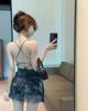 Spicy Girl Cross-Back Irregular Print Spaghetti Strap Dress - Women's Slimming Summer Short Skirt