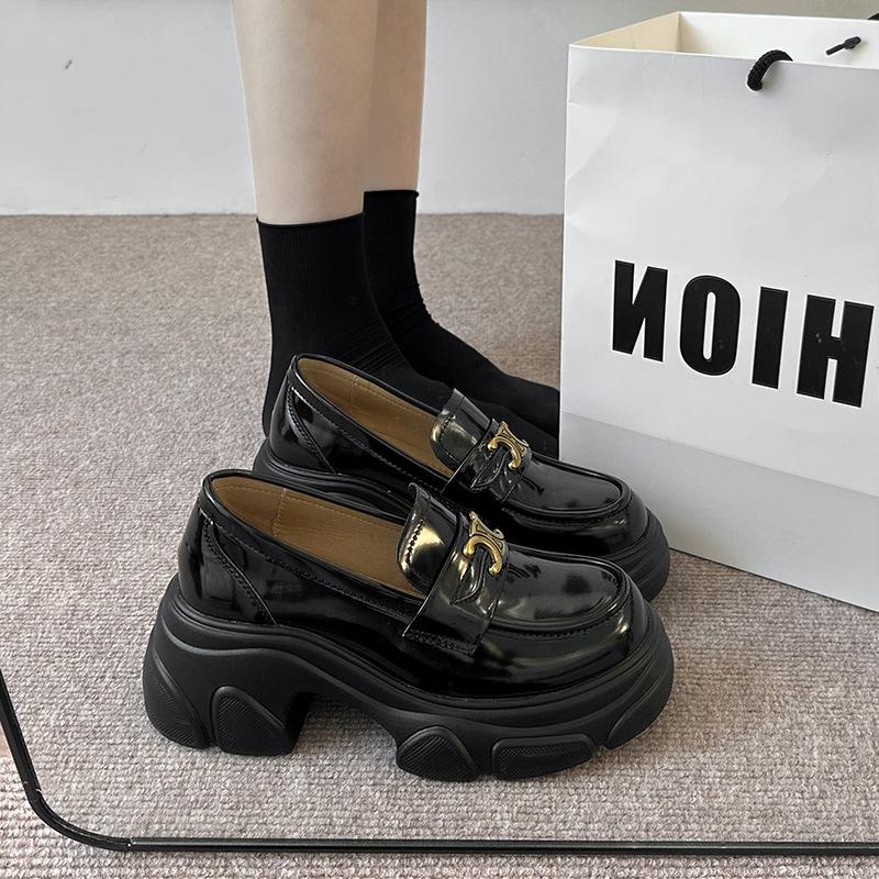 Small Leather Shoes Women's British Style Summer 2025 New One-pedal Lazy Loafers Platform Thick Heel Heightening Single Shoes