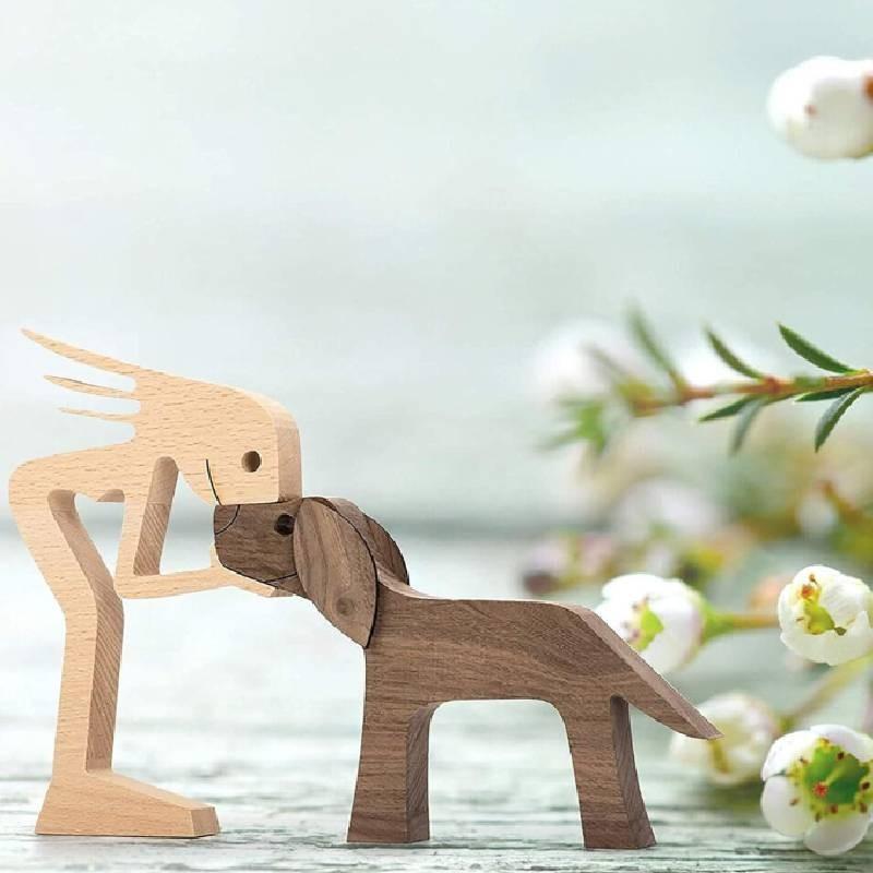 Wooden Puppy Family Carving Ornaments Natural Wood Pet Crafts Gift Sculpture