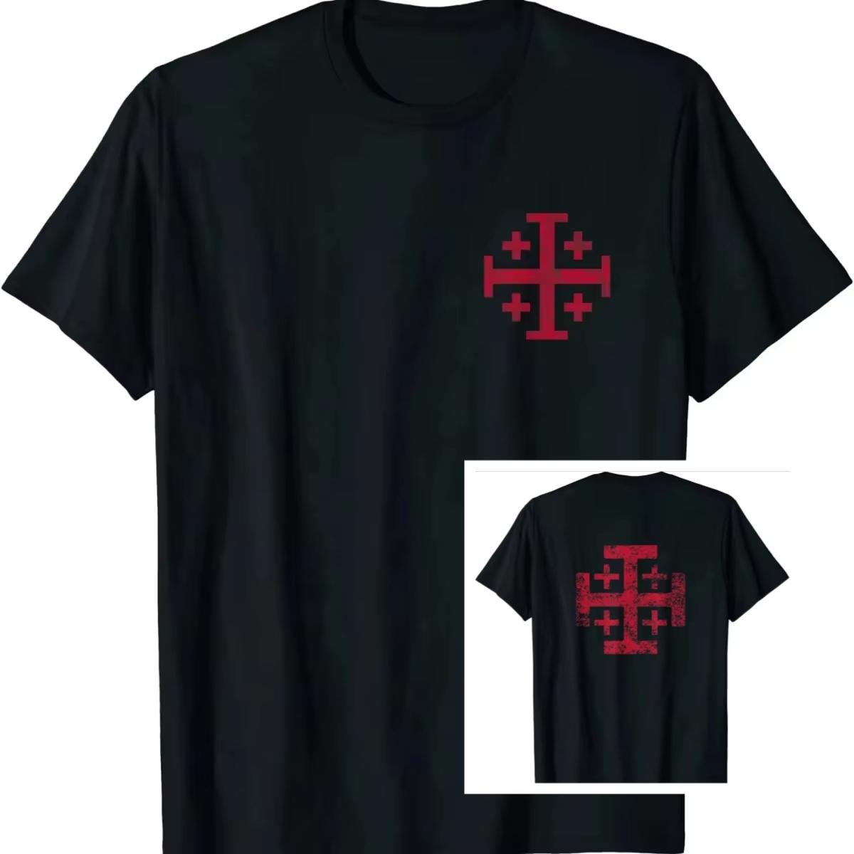 2026 Hot Sale Knight s Temporary Jerusalem Cross Kingdom Men s T-shirt Short Sleeve Casual Cotton Printed Hip Hop Streetwear Oversized Tshirt 4XL