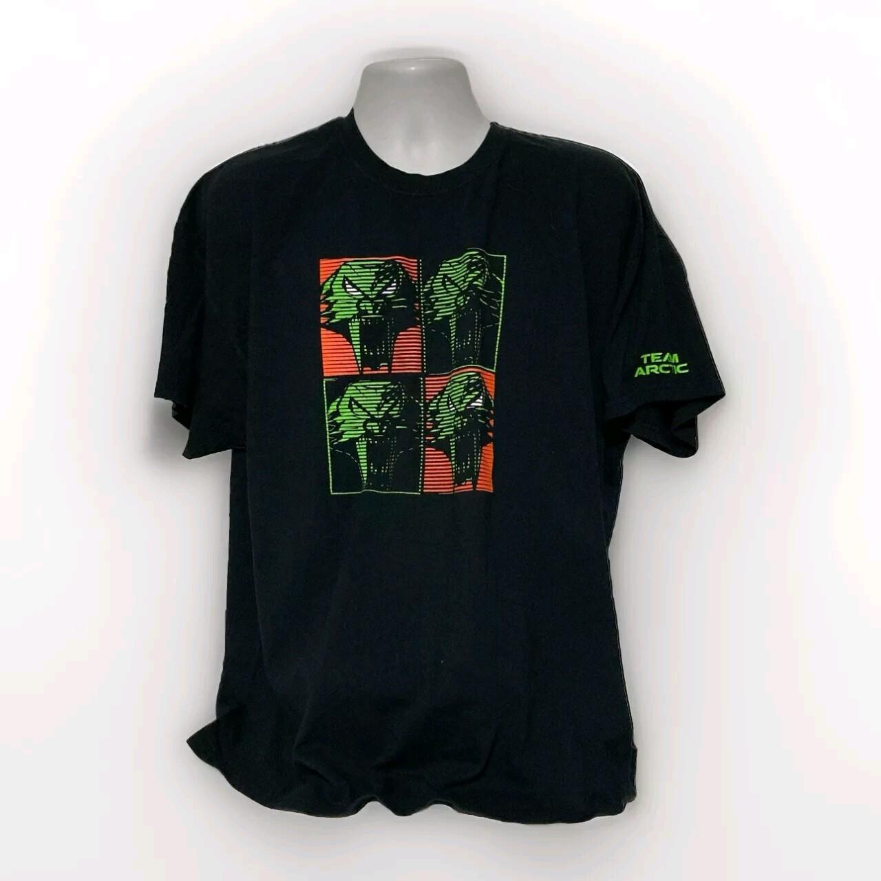 Team Arctic Cat Snowmobile Racing Neon Orange Green Black T-shirt Size XXL 2XL XXXL