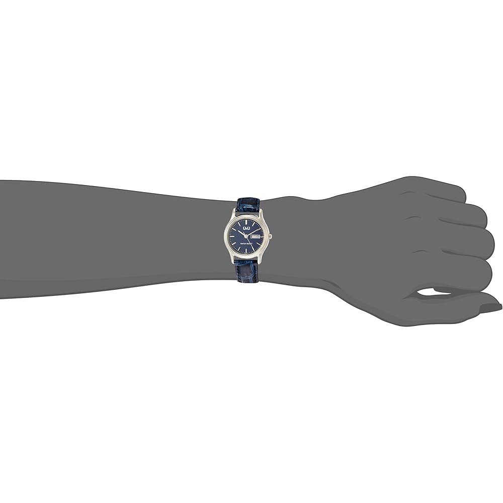 Citizen Q&Q Analog Waterproof Watch Date Day Leather Strap A205-302 Women's Navy