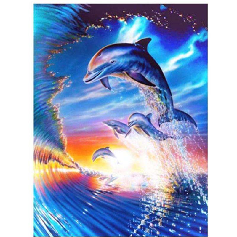 5D Diamond Painting Diy Round Diamond Full Diamond Living Room Bedroom Children'S Underwater World Dolphin Hanging Painting Nordic Wind Bright Diamond