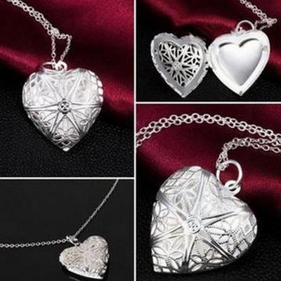Gold Love Photo Frame Necklace with Hollow Pattern: Openable Pendant Sweater Chain