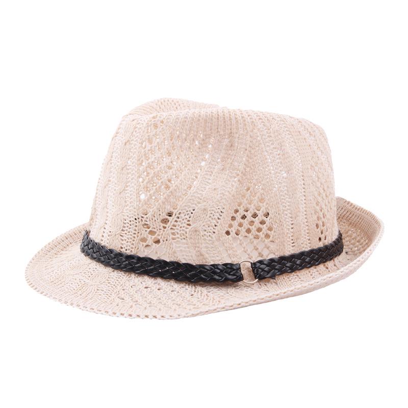 Summer Wool Knit Mesh Fedora Hat with Leather Band