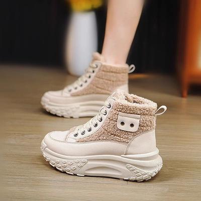 Katoenen damesschoenen fleece verdikte warme sneeuwlaarzen antislip zachte zool lichtgewicht hoge sportschoenen
