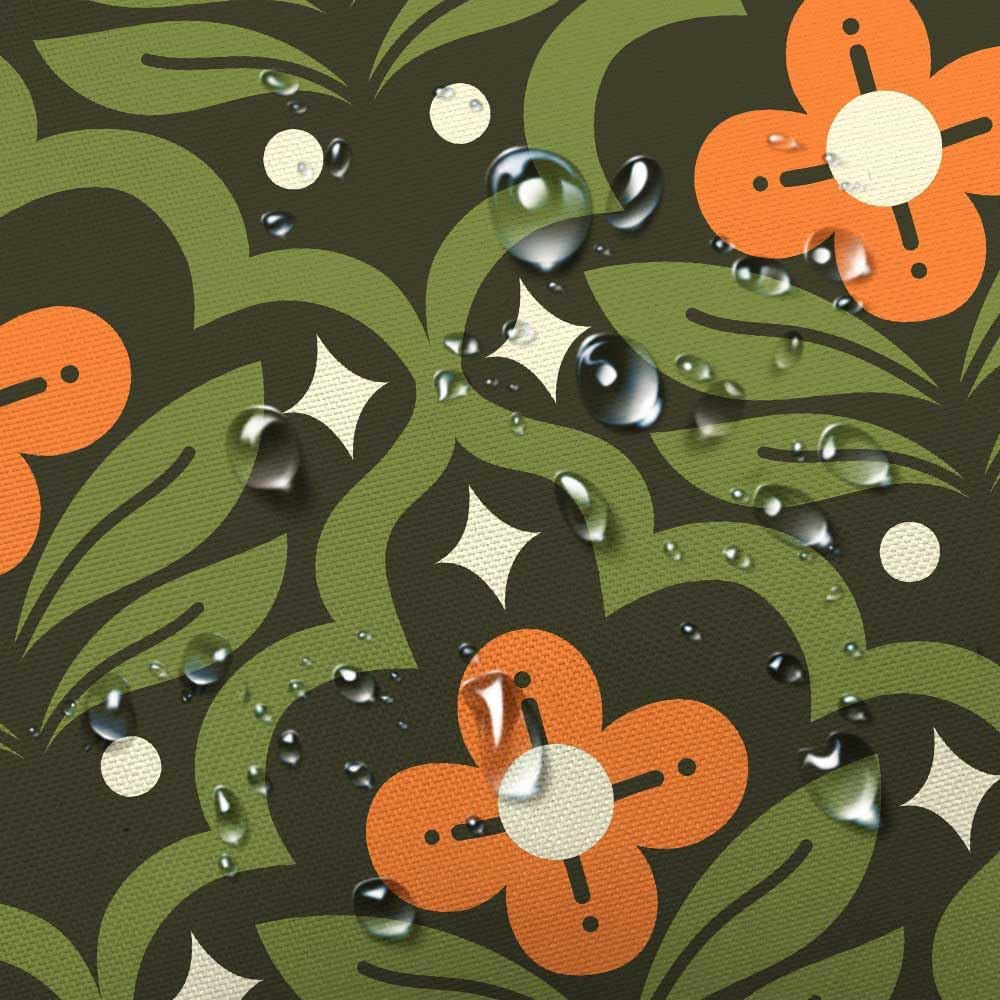 JAWO Vintage Boho Floral Shower Curtain, Green Orange Retro Flower Fabric Shower Curtains Set for Bathroom Decorative, Mid Century Modern Abstract