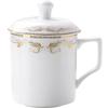 Weiße Keramiktasse mit Goldrand und Deckel