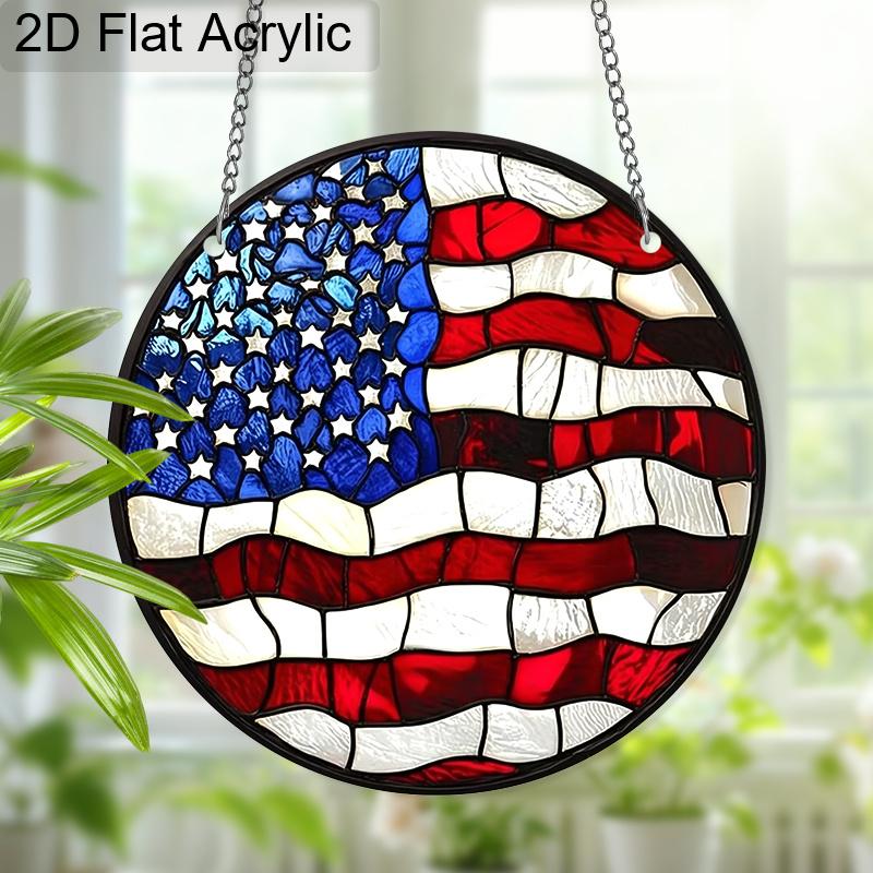 2D Flat Acrylic American Flag Suncatcher, Stained Glass Window Decor, Patriotic 4th of July Gift for Home