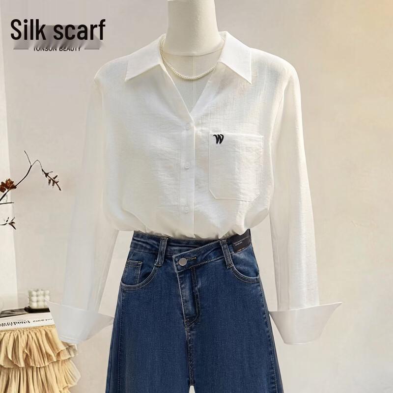 Women s Embroidered Polo Collar Long Sleeve Shirt L