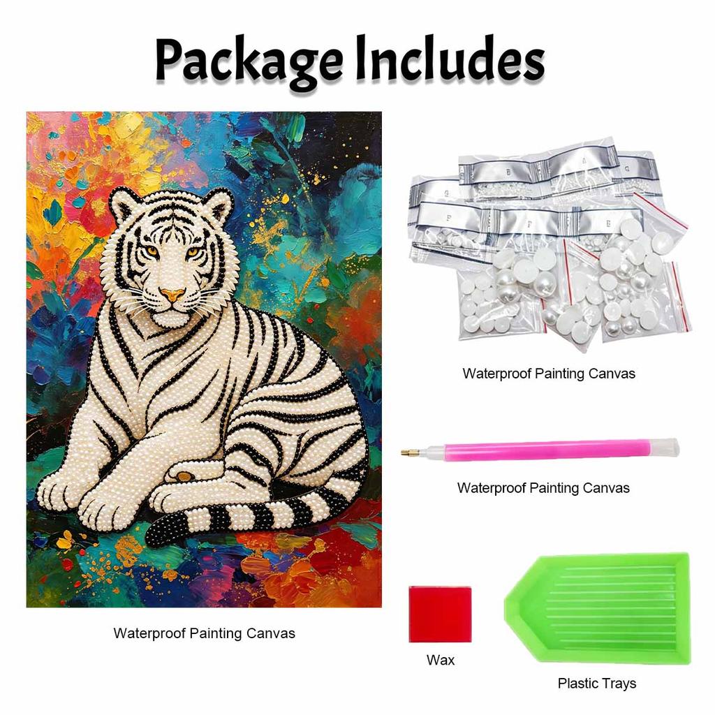 Shiny Pearl White Tiger DIY Painting Creative Bead Art Craft Household Wall Decoration Nice Present For Art Hobbyists Home Decor Wall Artwork Supplies
