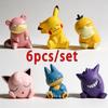 Model Pokemon Figure Sleep Series 6pcs/set Pikachu Gengar Jigglypuff Slowpoke Gonbe Psyduck Sleep Version Figure PVC Toys/gifts