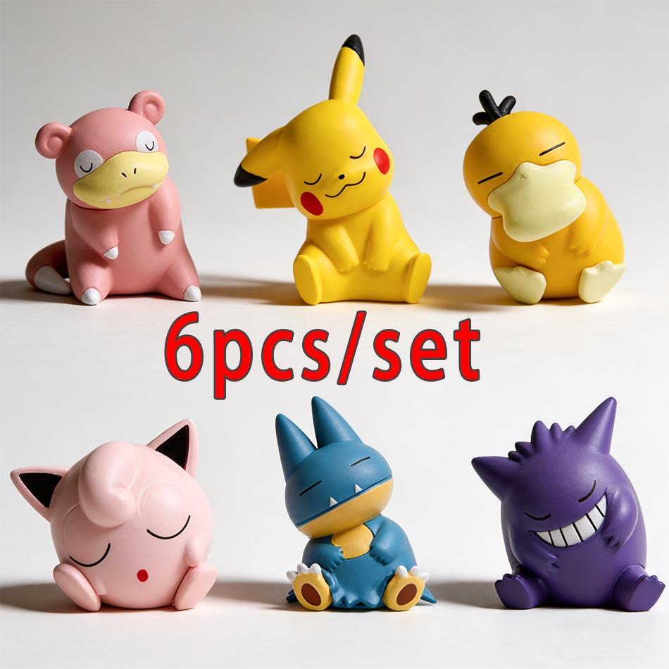Model Pokemon Figure Sleep Series 6pcs/set Pikachu Gengar Jigglypuff Slowpoke Gonbe Psyduck Sleep Version Figure PVC Toys/gifts