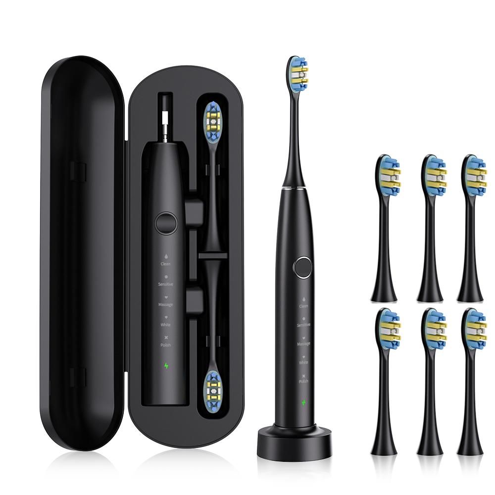 Sarmocare Electric Sonic Toothbrush with 6 Pcs Replacement Heads Rechargeable Waterproof Oral Care Electronic Tooth Brushes