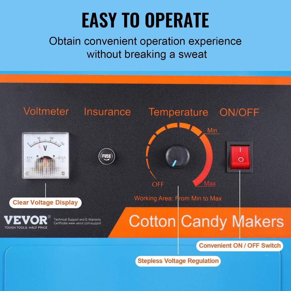 Electric Cotton Candy Machine, 1000W Candy Floss Maker, Commercial Cotton Candy Machine with Cover, Stainless Steel Bowl, Sugar Scoop, Drawer, Perfect